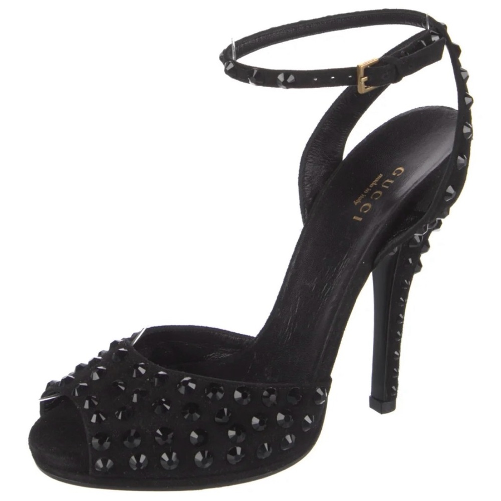 Gucci Black Suede Crystal Heels